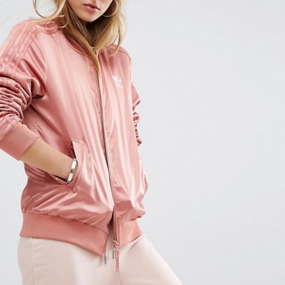 Adidas Track Jacket In Pink satin